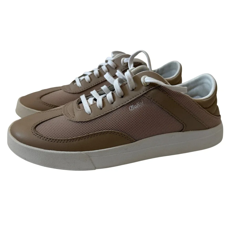 OluKai Ha'upu Hulu Tan Leather Mesh Sneakers Womens 9 20525-5BKT